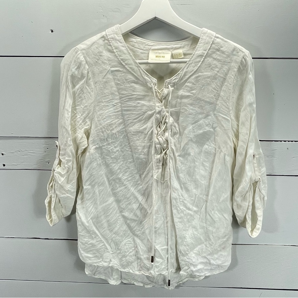 Maeve by Anthropologie Marva Lace-Up Linen Blouse Size 6